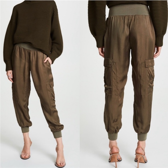 Cinq À Sept Tous Les Jours Giles Jogger Olive Green Cargo Satin Small